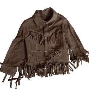 Vintage Boys 6 Vintage Fringe Jacket hippie Costume Brown Suede 1970's Leather